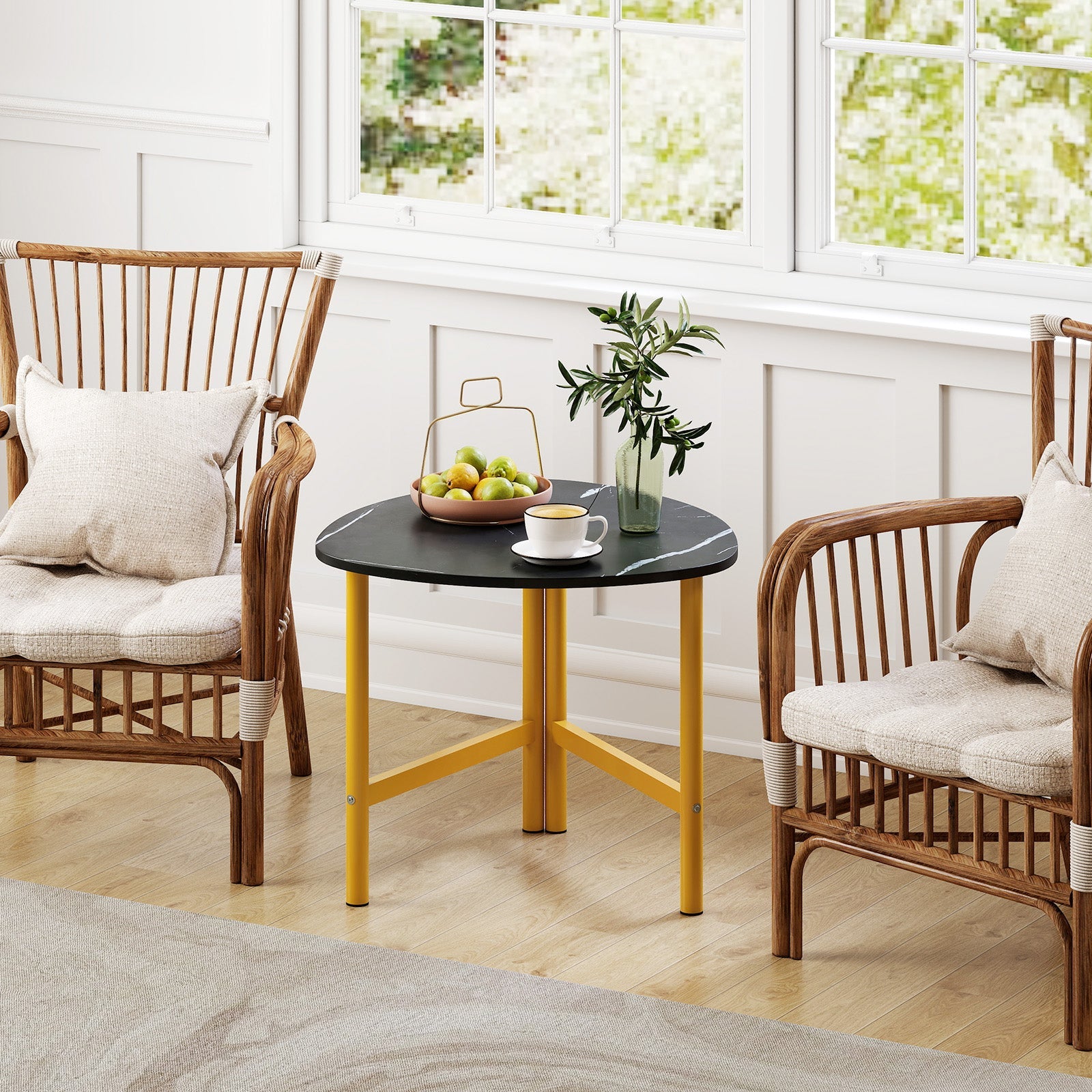 Set of 2 Triangle Coffee Table Oval with Metal Legs - Tampa Home & Garden Store