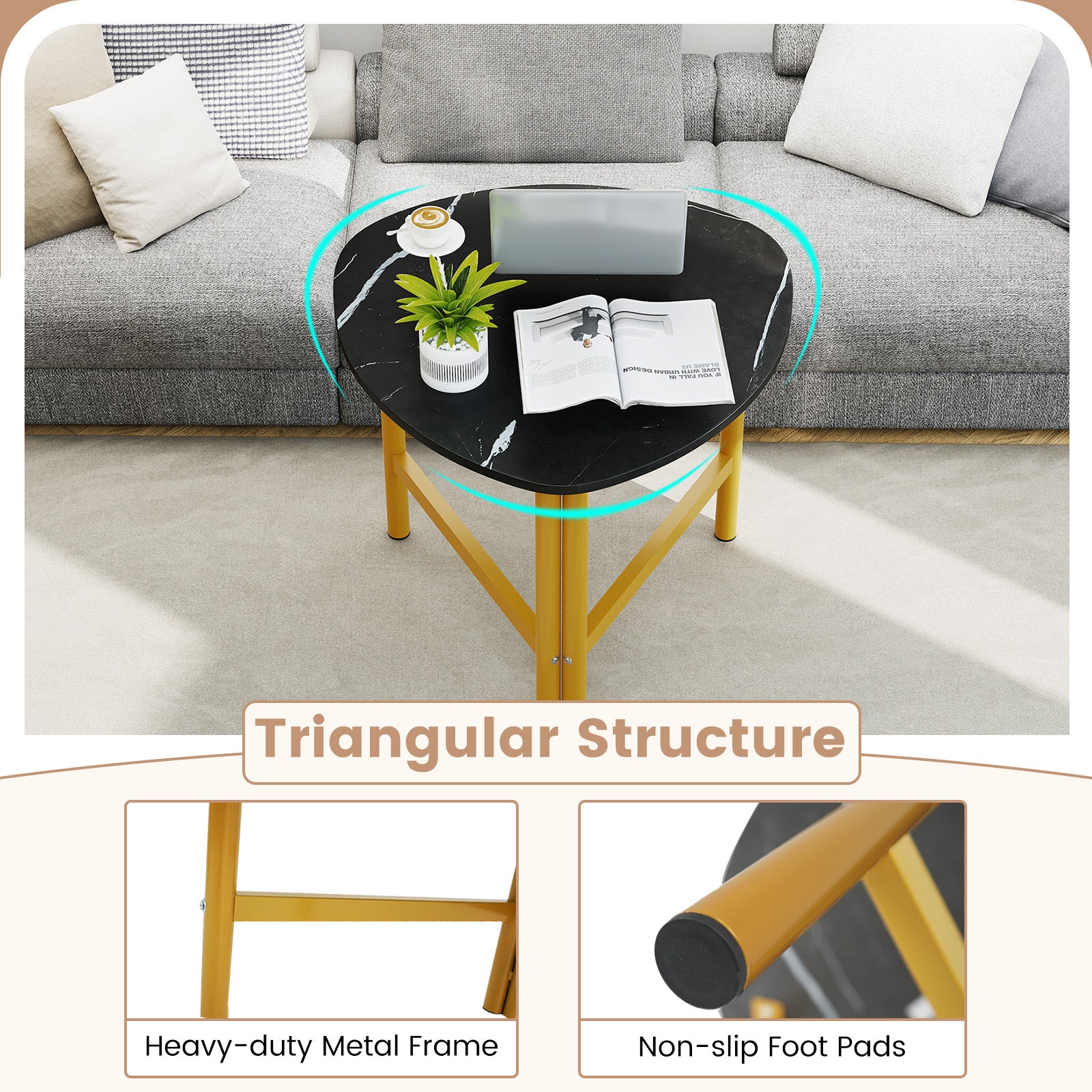 Set of 2 Triangle Coffee Table Oval with Metal Legs - Tampa Home & Garden Store