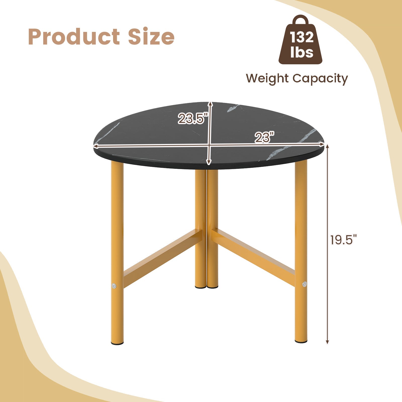 Set of 2 Triangle Coffee Table Oval with Metal Legs - Tampa Home & Garden Store