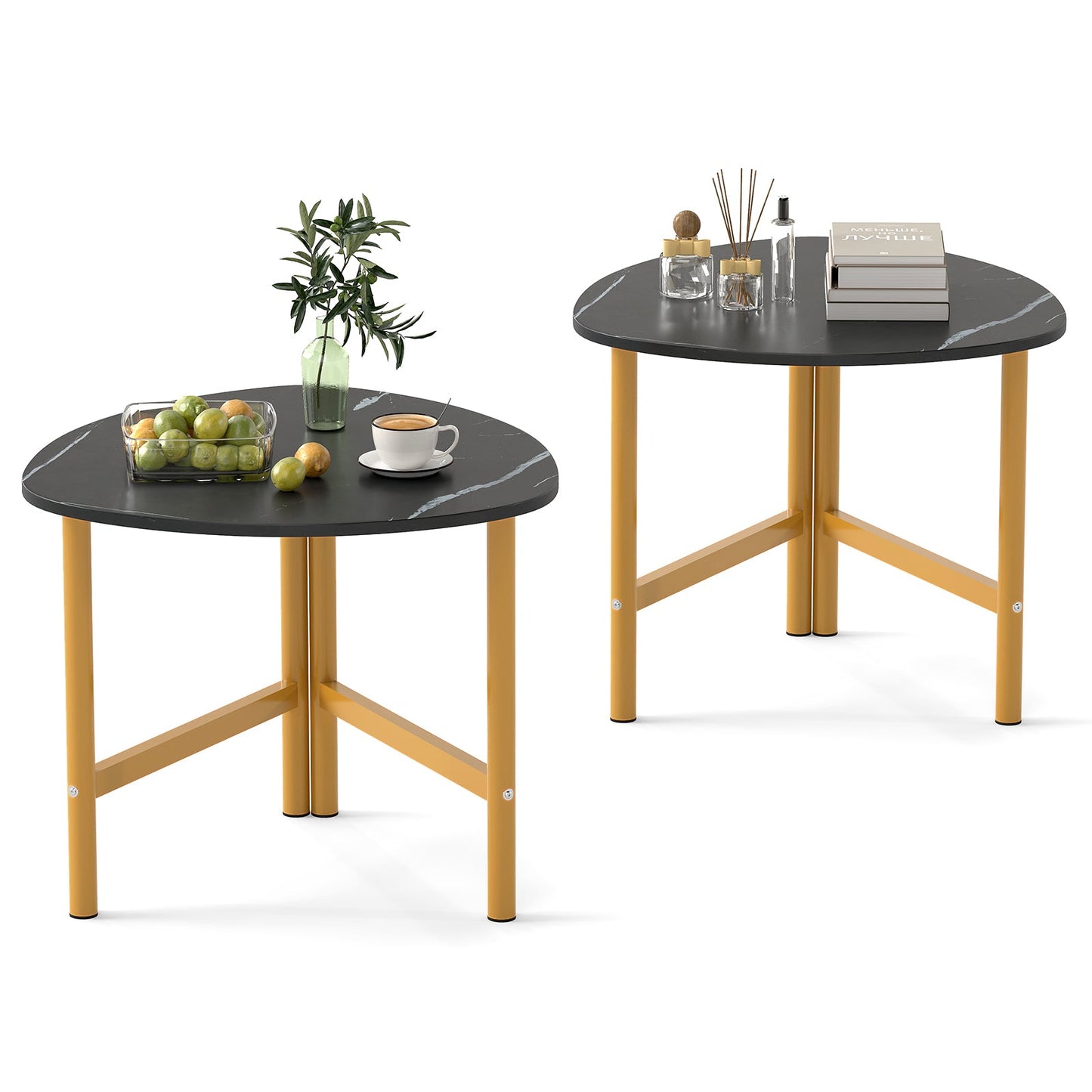 Set of 2 Triangle Coffee Table Oval with Metal Legs - Tampa Home & Garden Store