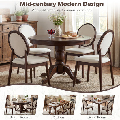 Set of 2 Upholstered Linen Fabric Kitchen Side Chairs with Padded Seat
