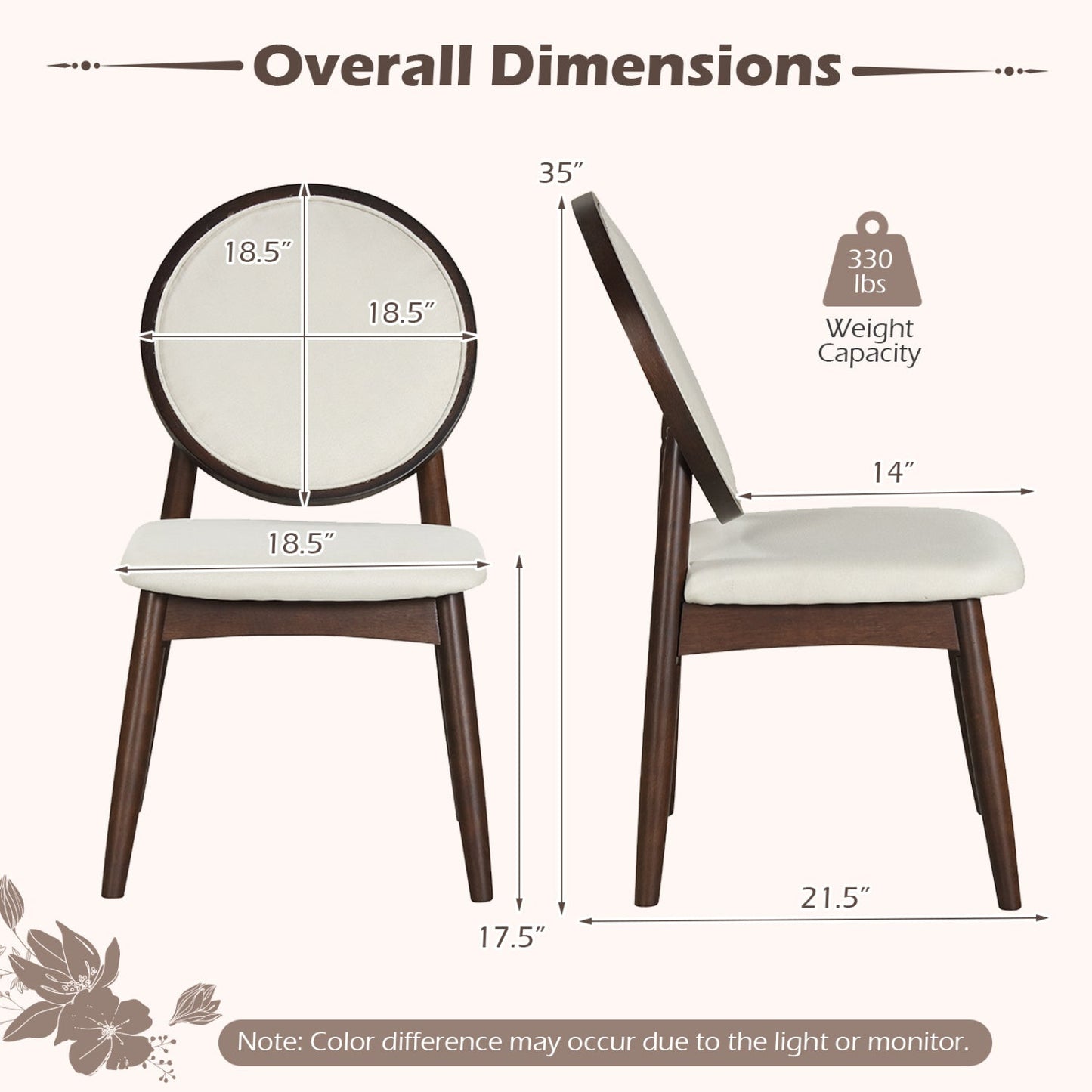 Set of 2 Upholstered Linen Fabric Kitchen Side Chairs with Padded Seat