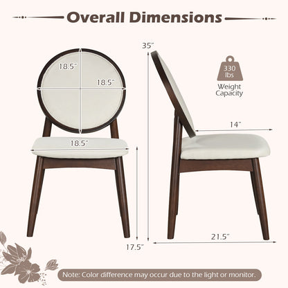 Set of 2 Upholstered Linen Fabric Kitchen Side Chairs with Padded Seat