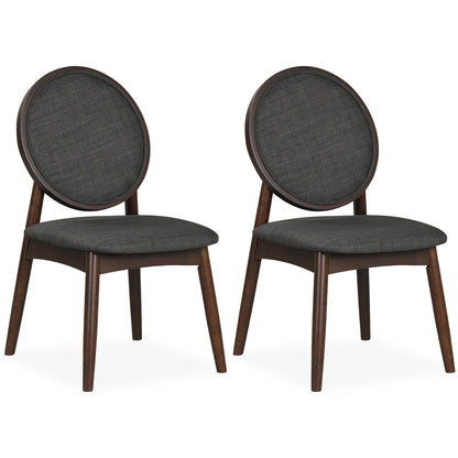 Set of 2 Upholstered Linen Fabric Kitchen Side Chairs with Padded Seat