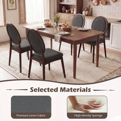 Set of 2 Upholstered Linen Fabric Kitchen Side Chairs with Padded Seat