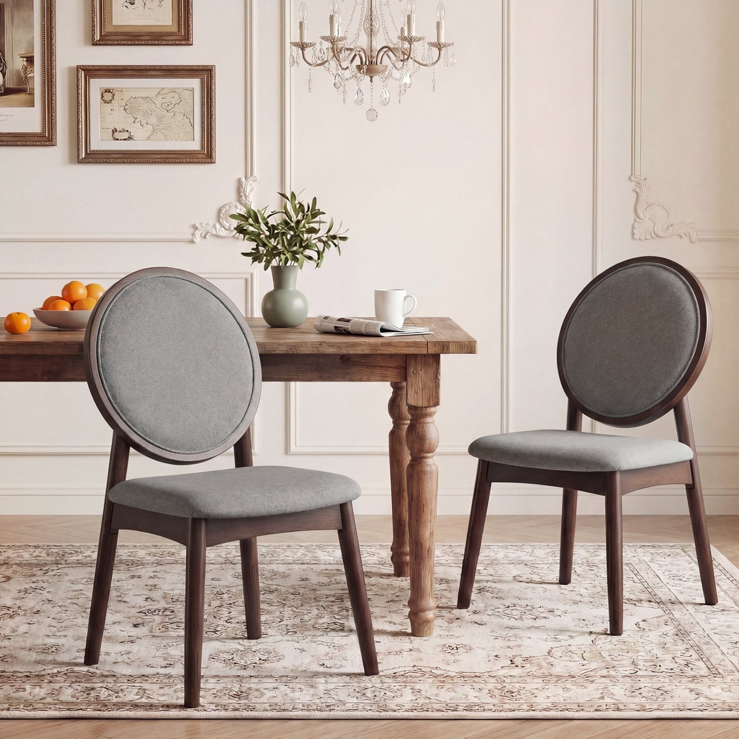 Set of 2 Upholstered Linen Fabric Kitchen Side Chairs with Padded Seat