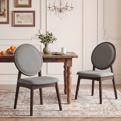 Set of 2 Upholstered Linen Fabric Kitchen Side Chairs with Padded Seat