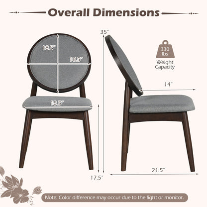 Set of 2 Upholstered Linen Fabric Kitchen Side Chairs with Padded Seat