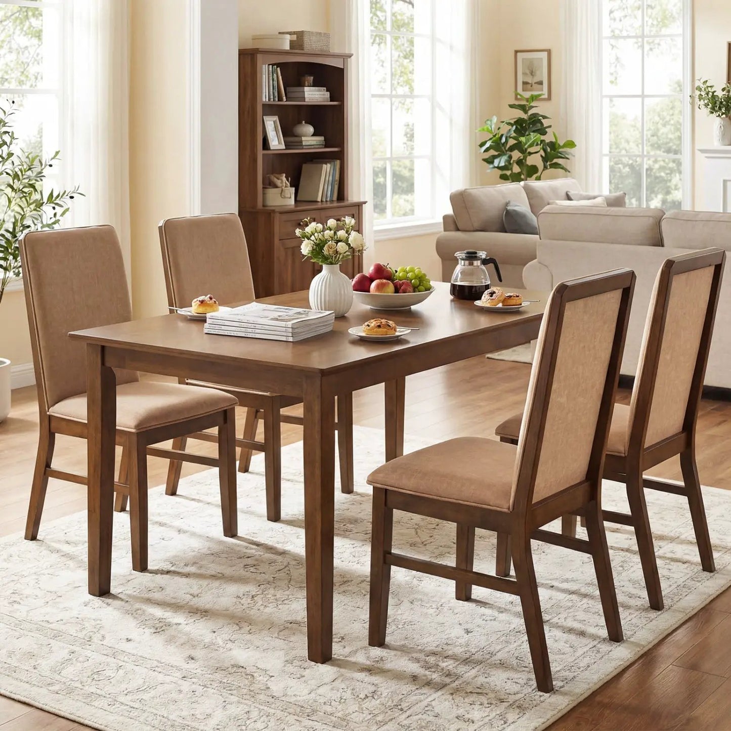 Set Of 2 Upholstered Dining Chairs With Wood Legs