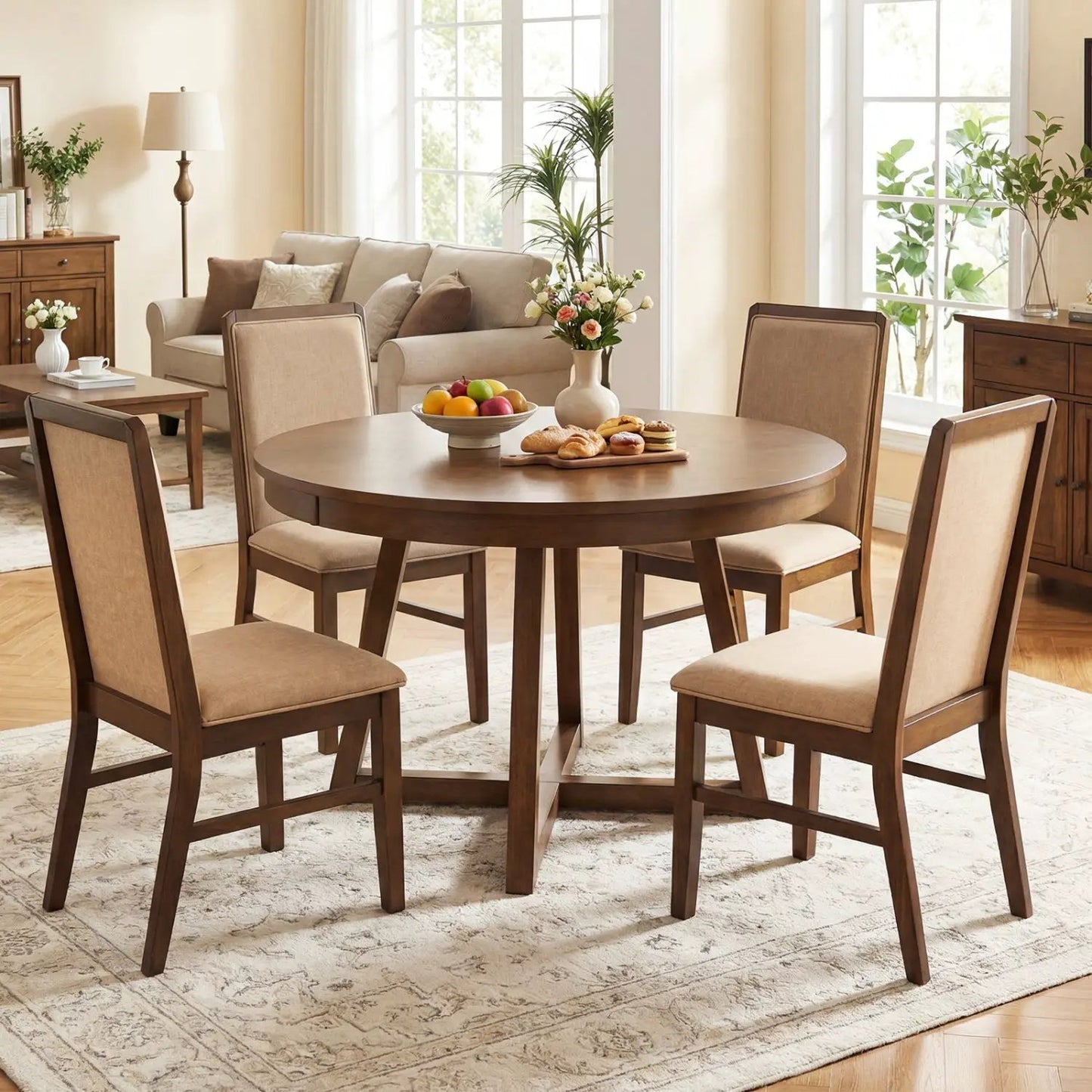 Set Of 2 Upholstered Dining Chairs With Wood Legs