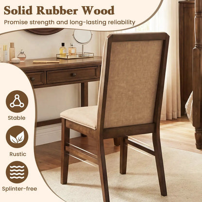 Set Of 2 Upholstered Dining Chairs With Wood Legs