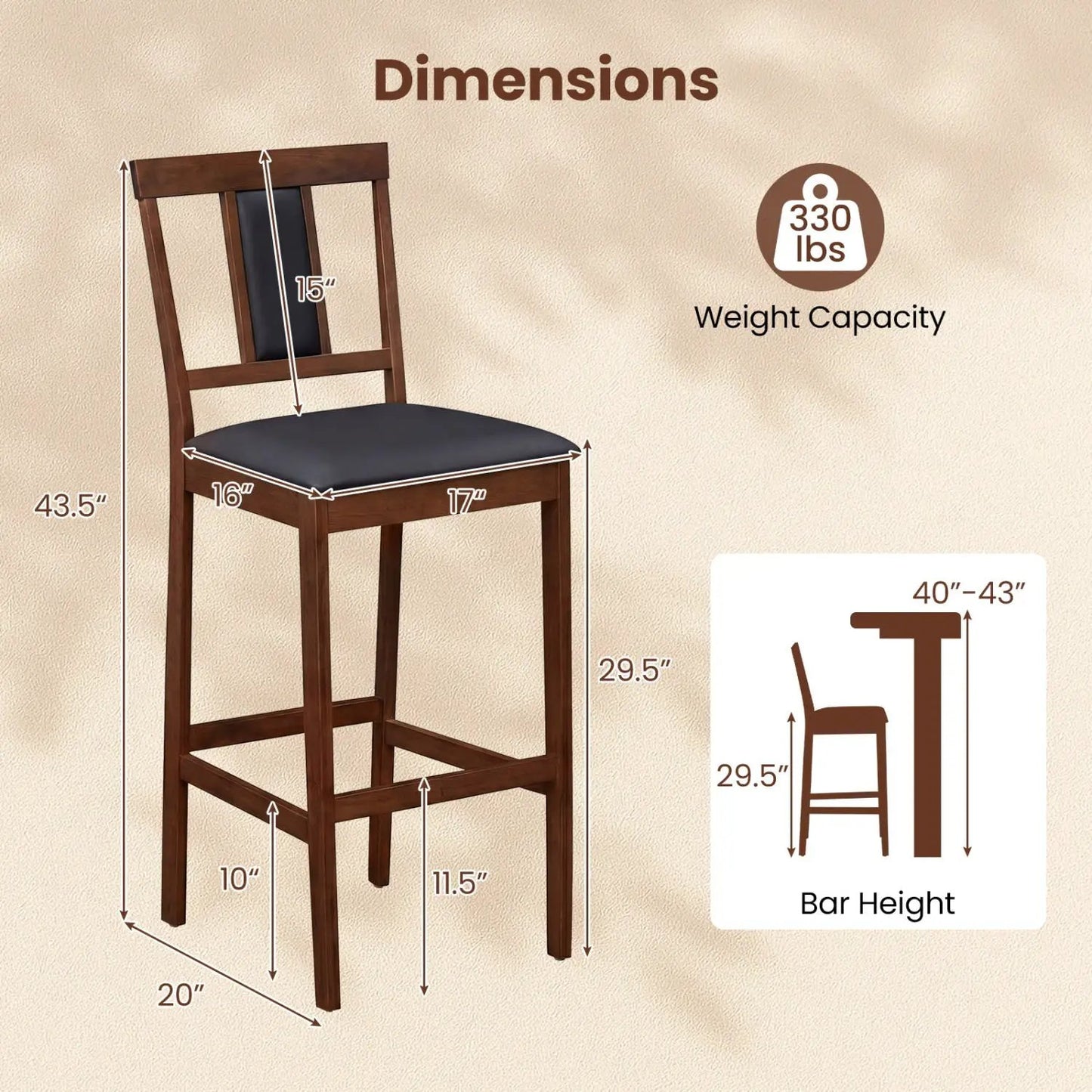 Set of 2 Upholstered Barstools 29.5 Inch Height