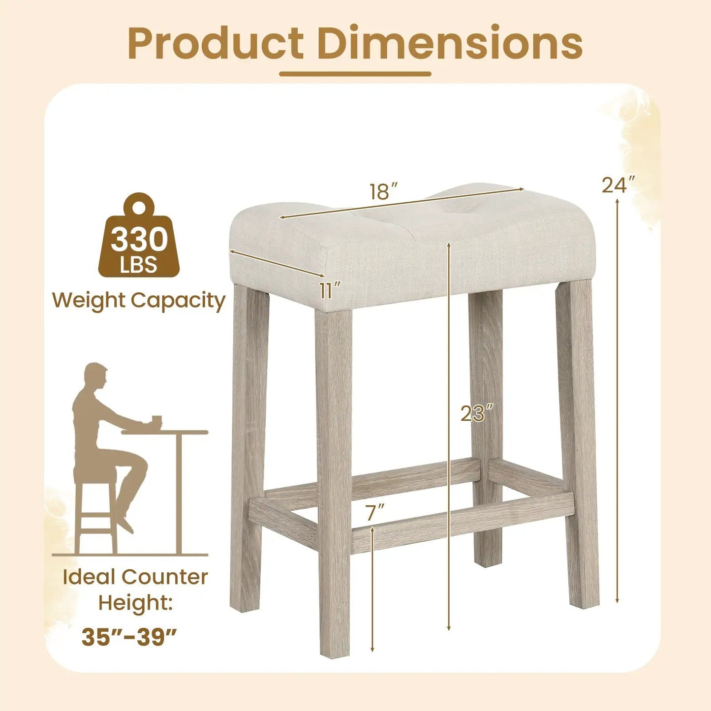 Set of 2 Upholstered Counter Height Bar Stools