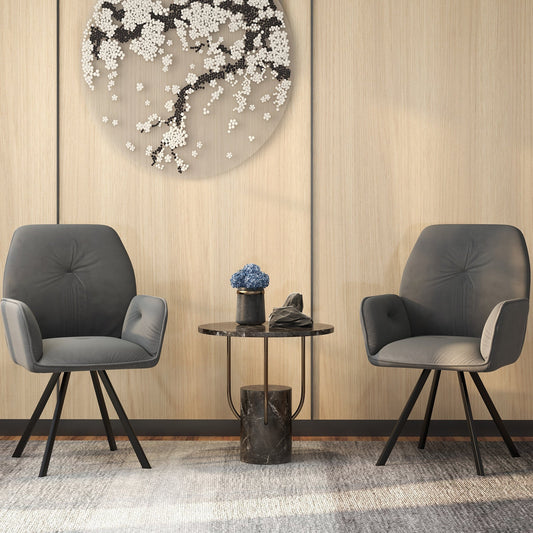 Set of 2 Swivel Accent Arm Chairs with Metal Legs and Wide Back-Gray - Tampa Home & Garden Store