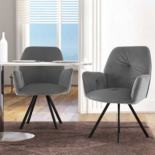 Set of 2 Swivel Accent Arm Chairs with Metal Legs and Wide Back-Gray - Tampa Home & Garden Store