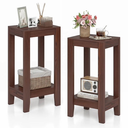 2 Tier End Tables with Storage Shelf, Set of 2
