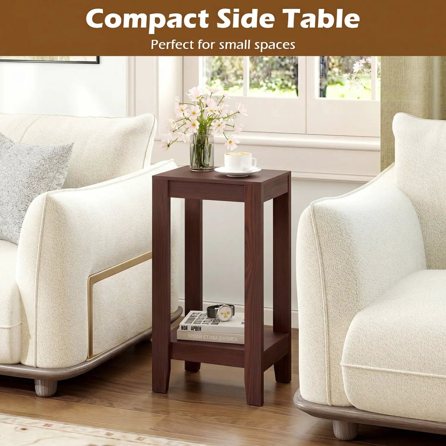 2 Tier End Tables with Storage Shelf, Set of 2