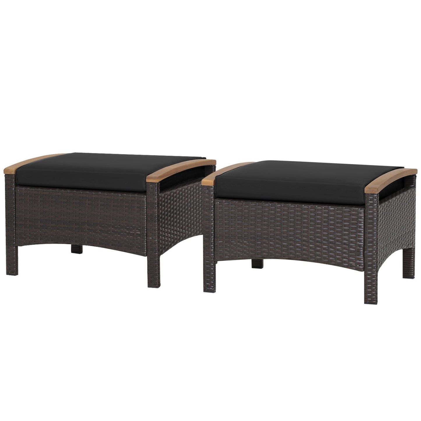 Wicker patio ottomans set of 2 with black cushions by DirectDeals on Tampa Home & Garden Store