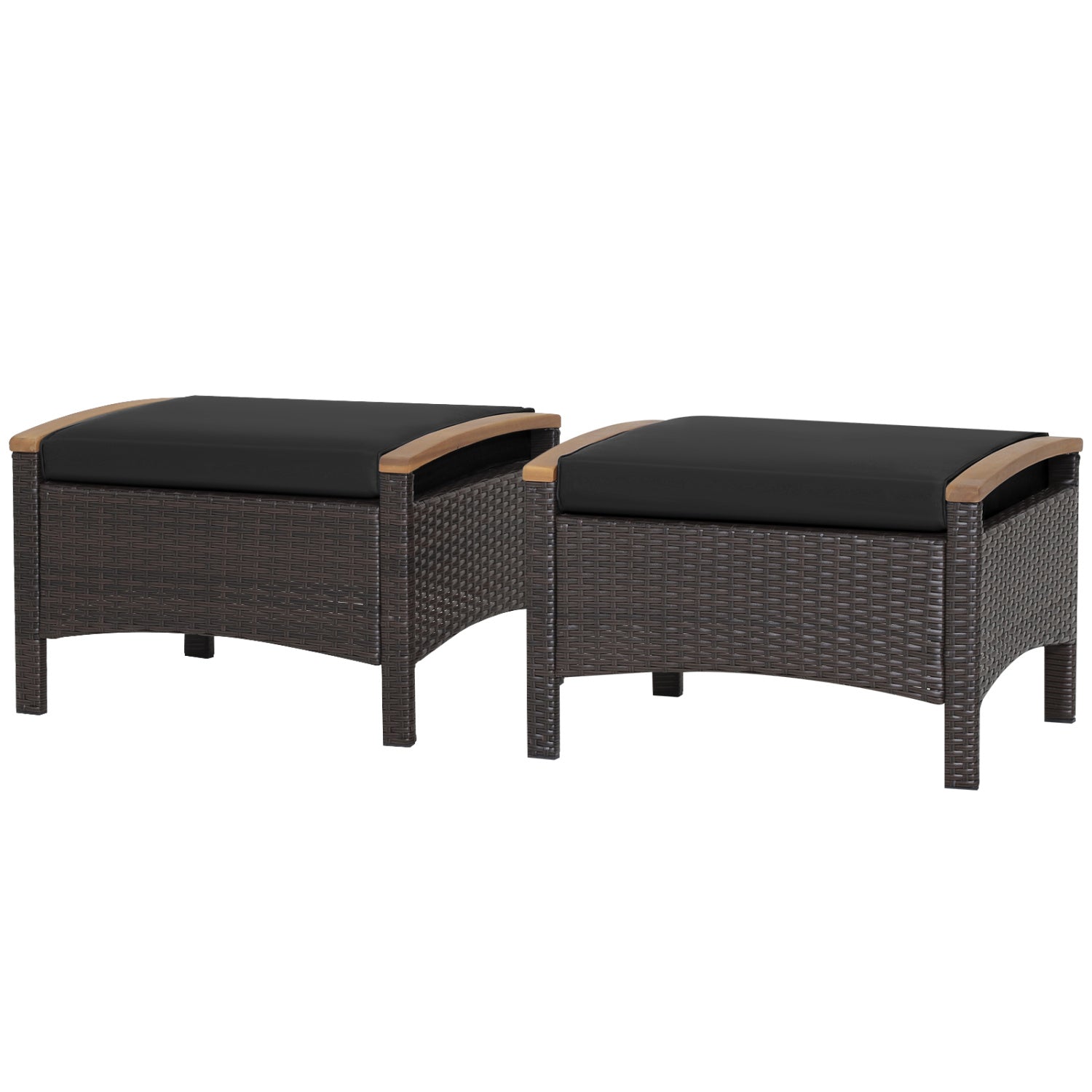 Wicker patio ottomans set of 2 with black cushions by DirectDeals on Tampa Home & Garden Store