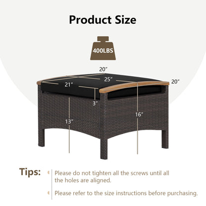Wicker Patio Ottoman Set of 2 with Cushion brown wicker black cushions two ottomans on Tampa Home & Garden Store