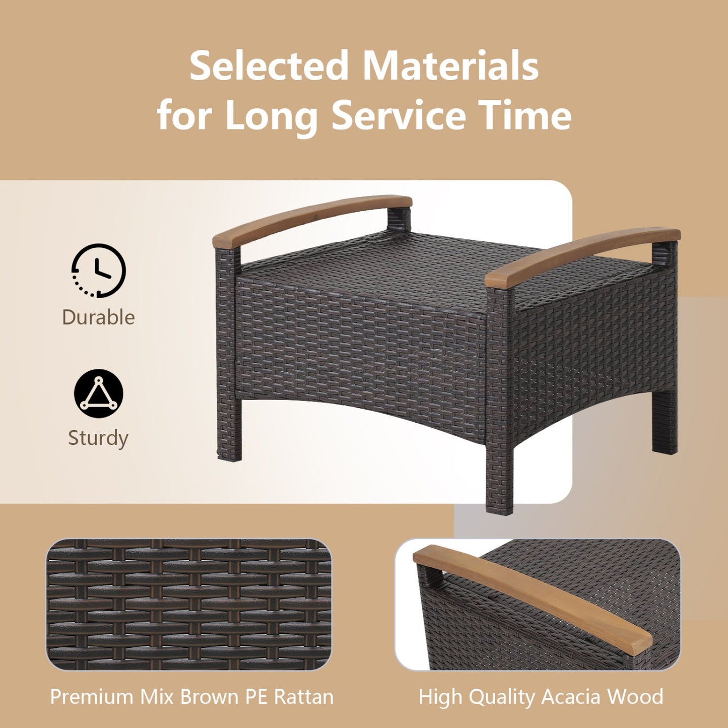 Wicker ottoman set of 2 with cushions DirectDeals dark brown on Tampa Home & Garden Store