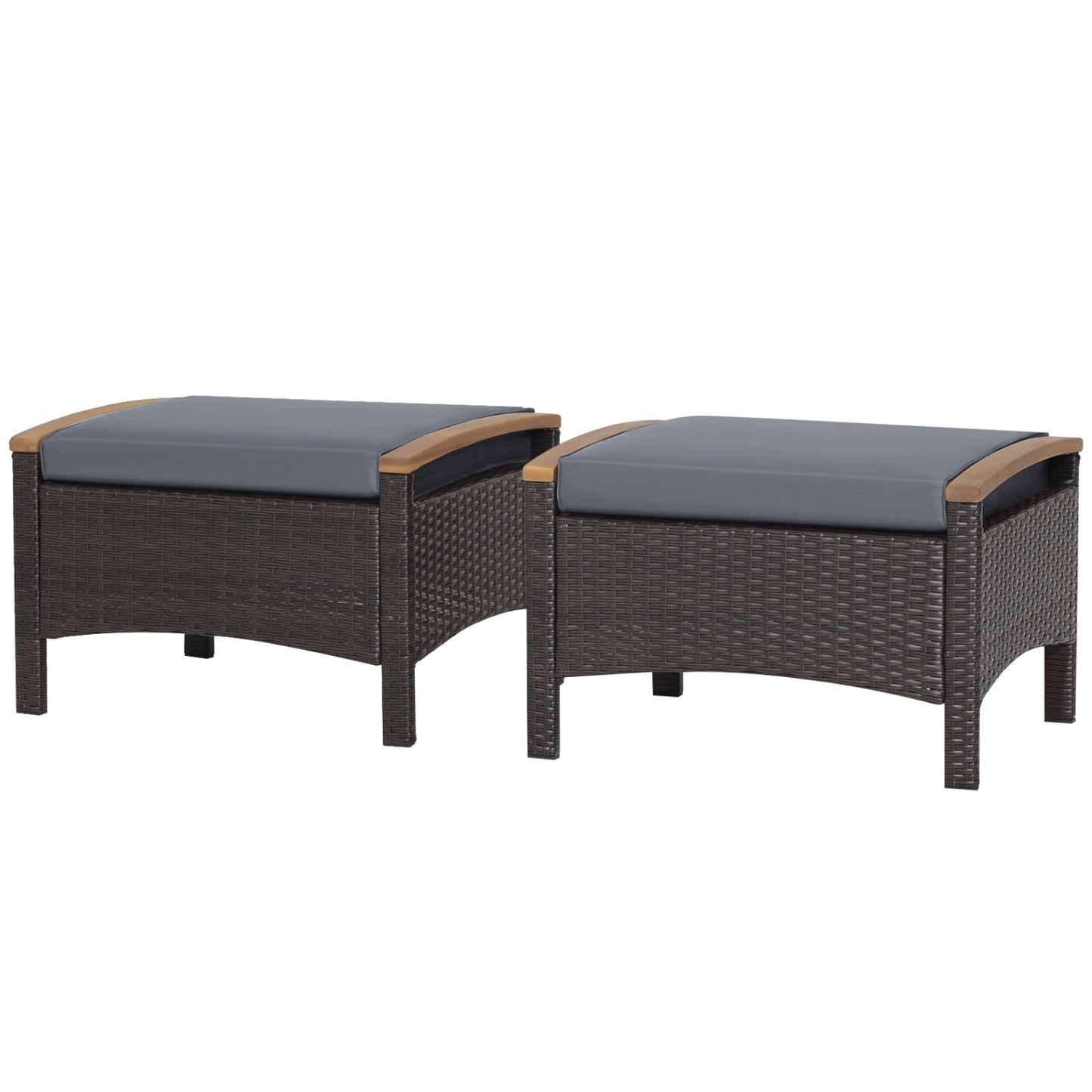 DirectDeals wicker patio ottoman set of 2 with gray cushions, dark brown wicker on Tampa Home & Garden Store