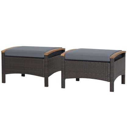 DirectDeals wicker patio ottoman set of 2 with gray cushions, dark brown wicker on Tampa Home & Garden Store