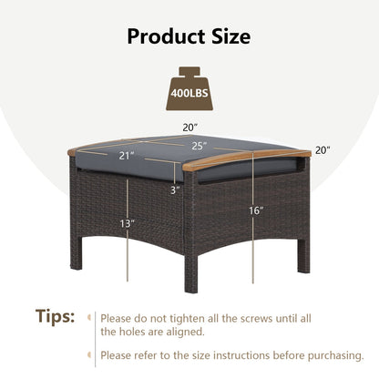 Wicker patio ottoman set of 2 with cushions by DirectDeals, dark brown wicker and gray cushions on Tampa Home & Garden Store