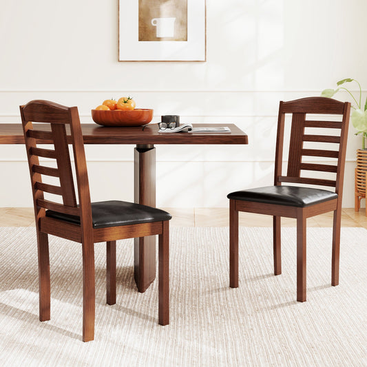 Juego de 2 sillas de cocina de madera con asiento tapizado en piel sintética-Negro