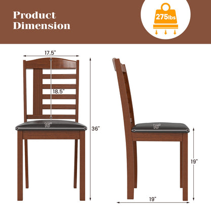 Juego de 2 sillas de cocina de madera con asiento tapizado en piel sintética-Negro