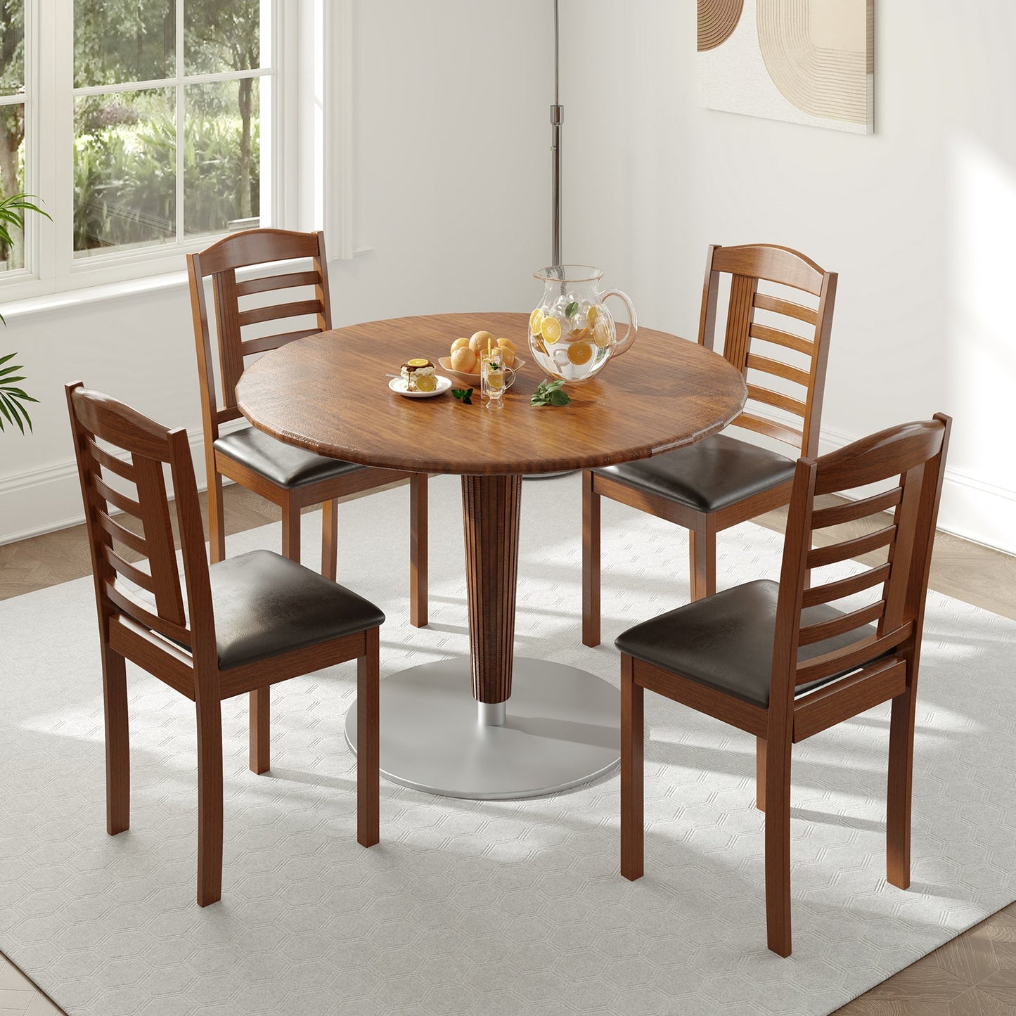 Juego de 2 sillas de cocina de madera con asiento tapizado en piel sintética-Negro
