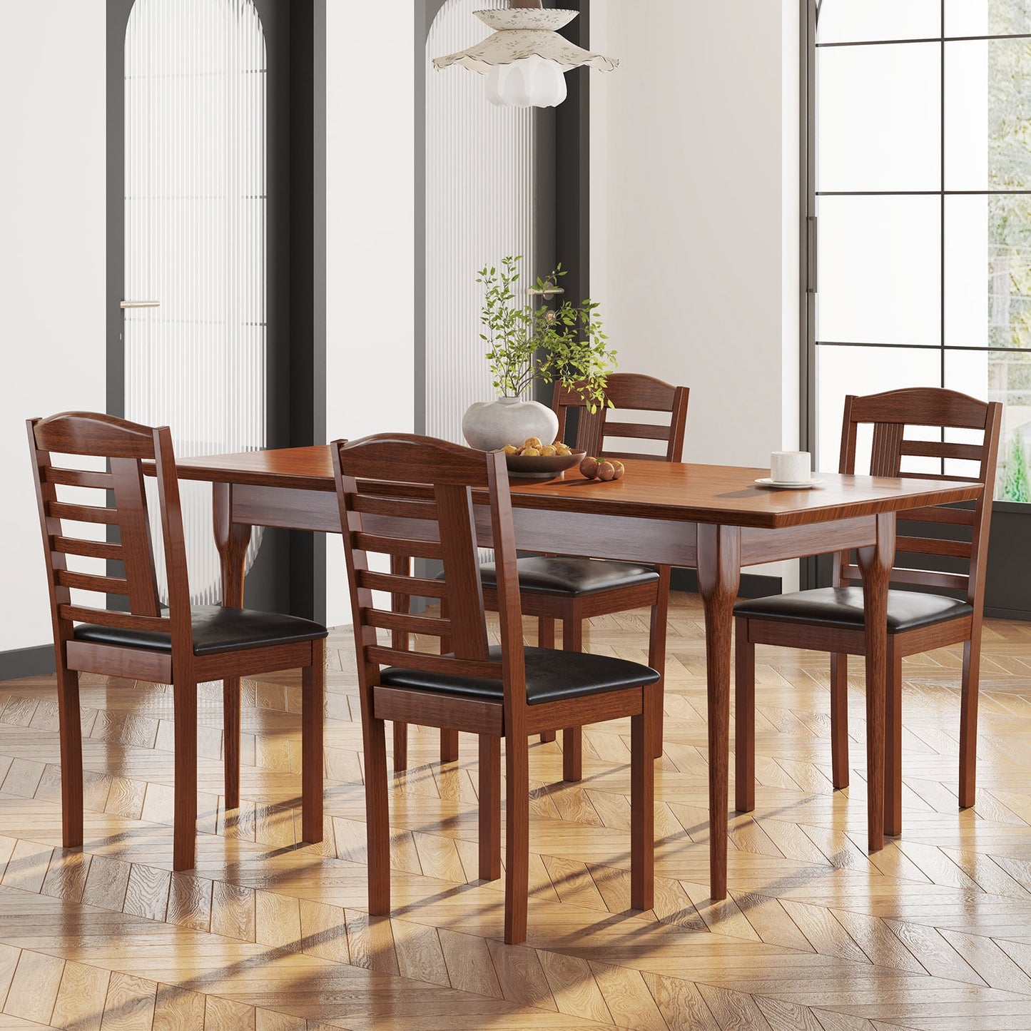 Juego de 2 sillas de cocina de madera con asiento tapizado en piel sintética-Negro
