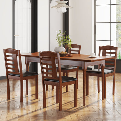Juego de 2 sillas de cocina de madera con asiento tapizado en piel sintética-Negro