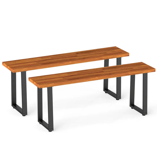 Acacia wood outdoor dining bench set of 2, 47.5 inches long, gray metal legs DirectDeals on Tampa Home & Garden Store