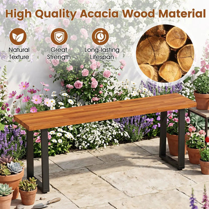 Acacia Wood Patio Benches Set of Two Outdoor