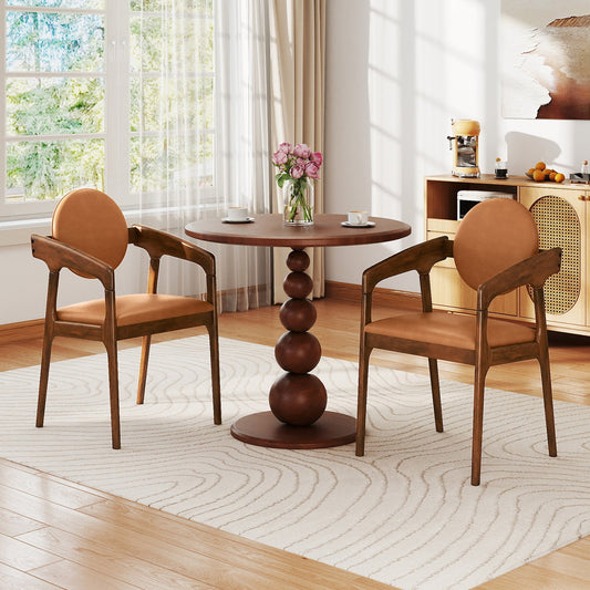 Set of 2 Wooden Dining Chair PU Leather Upholstered Armchairs-Brown - Tampa Home & Garden Store