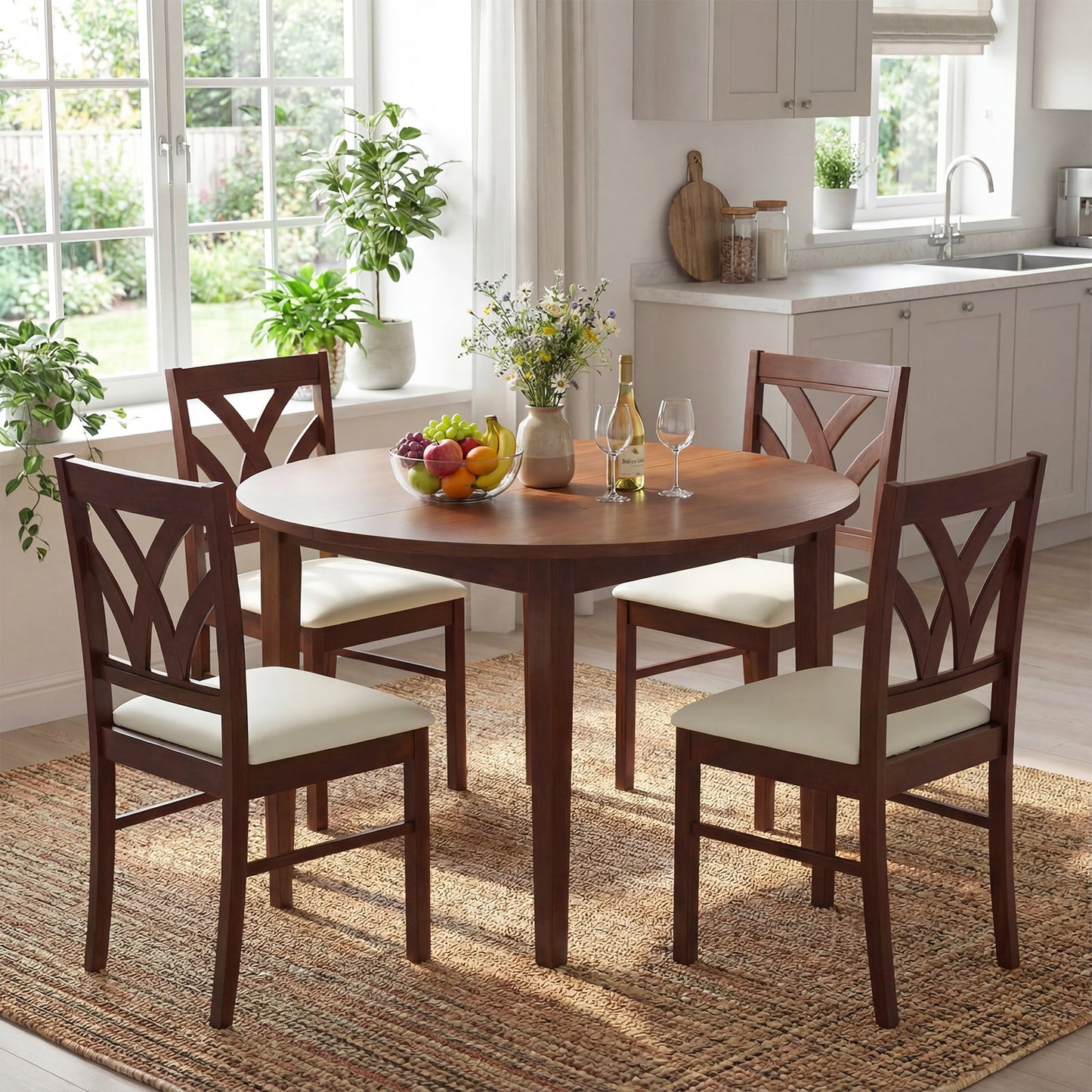 Set of 2 Wooden Dining Chairs Upholstered with Hollowed Backrest and Soft Padded Seat