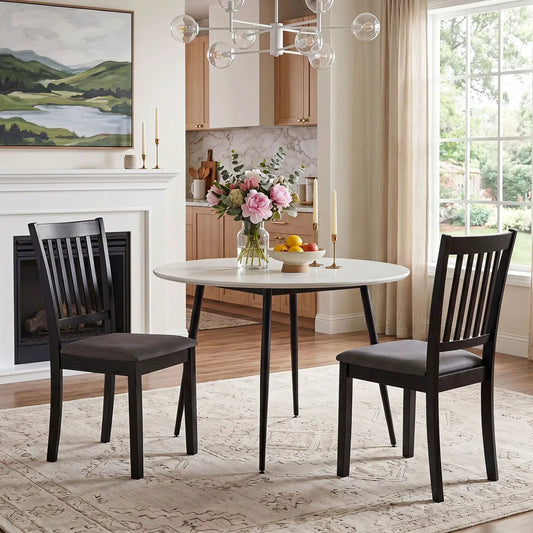 DirectDeals Upholstered Dining Chairs set of 2 with rubber wood frame, black slat-back chairs with gray upholstery on Tampa Home & Garden Store
