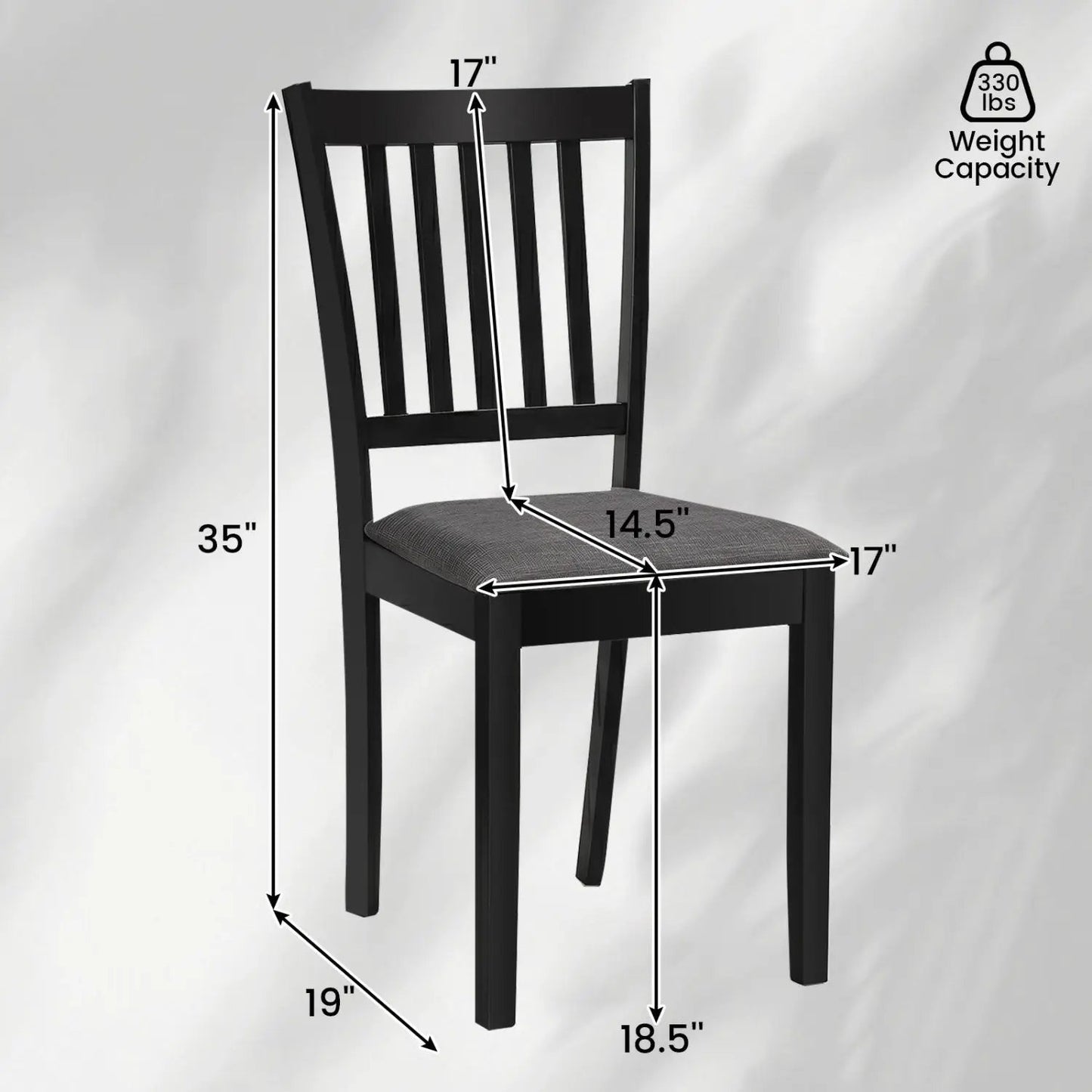 Padded Dining Chairs Set of 2 in Rubber Wood