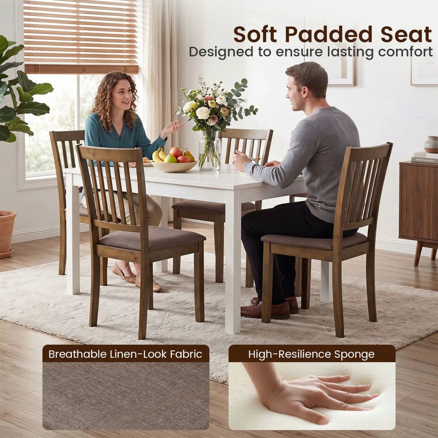 Padded Dining Chairs Set of 2 in Rubber Wood