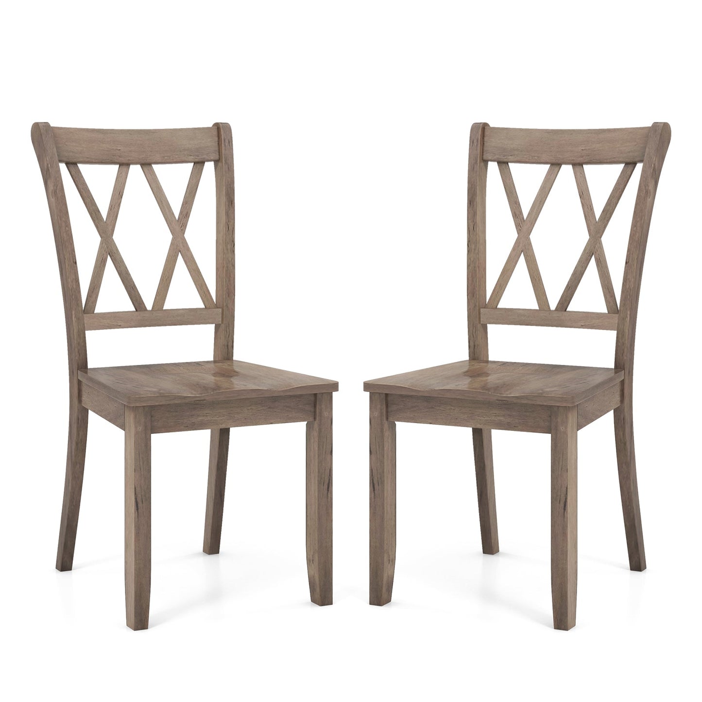 Set of 2 Cross Back Rubber Wood Dining Chairs-Green