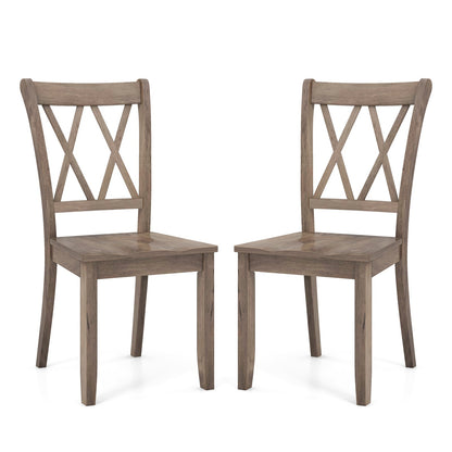 Set of 2 Cross Back Rubber Wood Dining Chairs-Green
