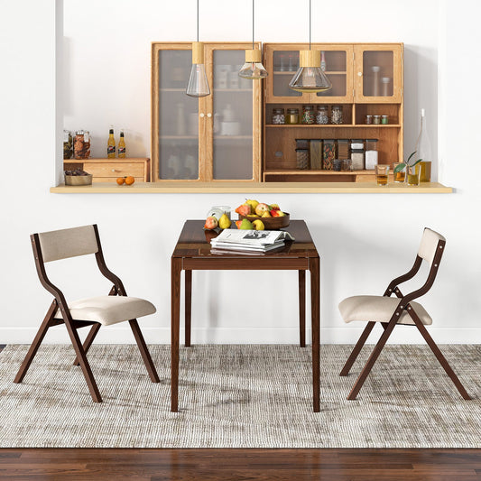 Set of 2 Wooden Folding Dining Chair with Linen Fabric Padded Seat and Backrest - Tampa Home & Garden Store
