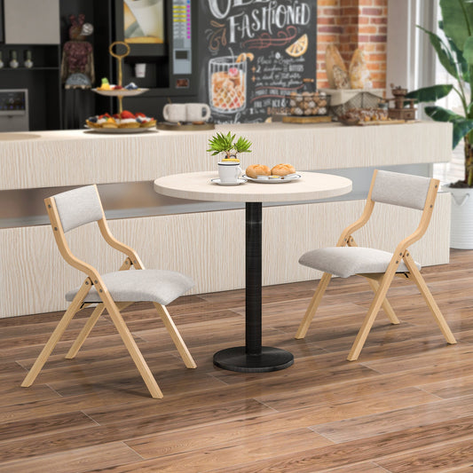 Set of 2 Wooden Folding Dining Chair with Linen Fabric Padded Seat and Backrest - Tampa Home & Garden Store