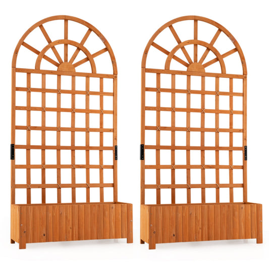 Juego de 2 jardineras elevadas de madera con celosía, jardinera exterior de 71", pantalla de privacidad