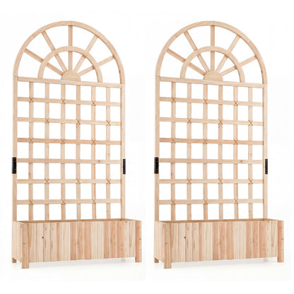 Set of 2 Wooden Raised Garden Bed with Trellis 71" Outdoor Planter Box Privacy Screen