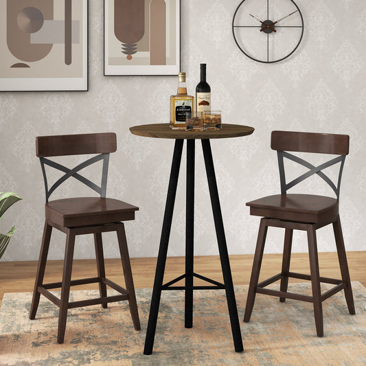 Set of 2 Wooden Swivel Bar Stools with Open X Back and Footrest-24 inches - Tampa Home & Garden Store