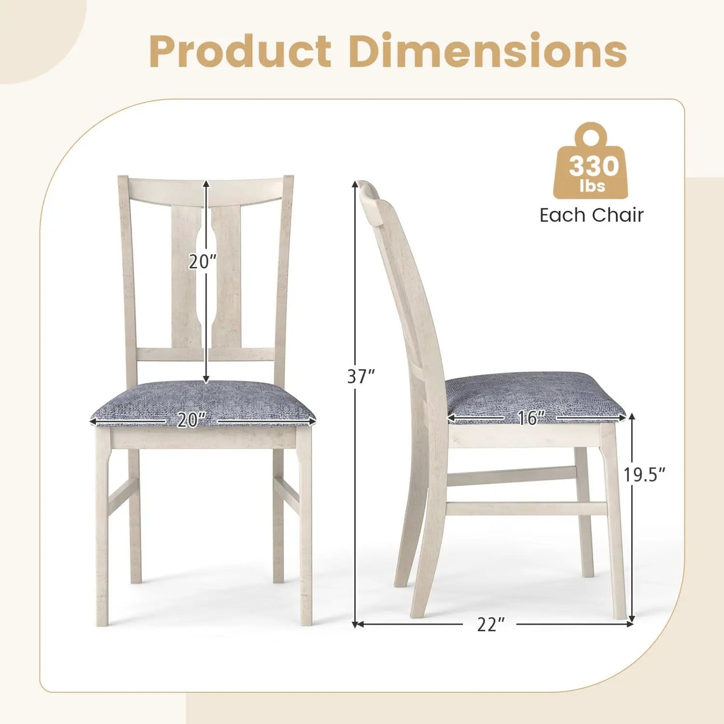 Set of 2 Wooden Upholstered Dining Chairs