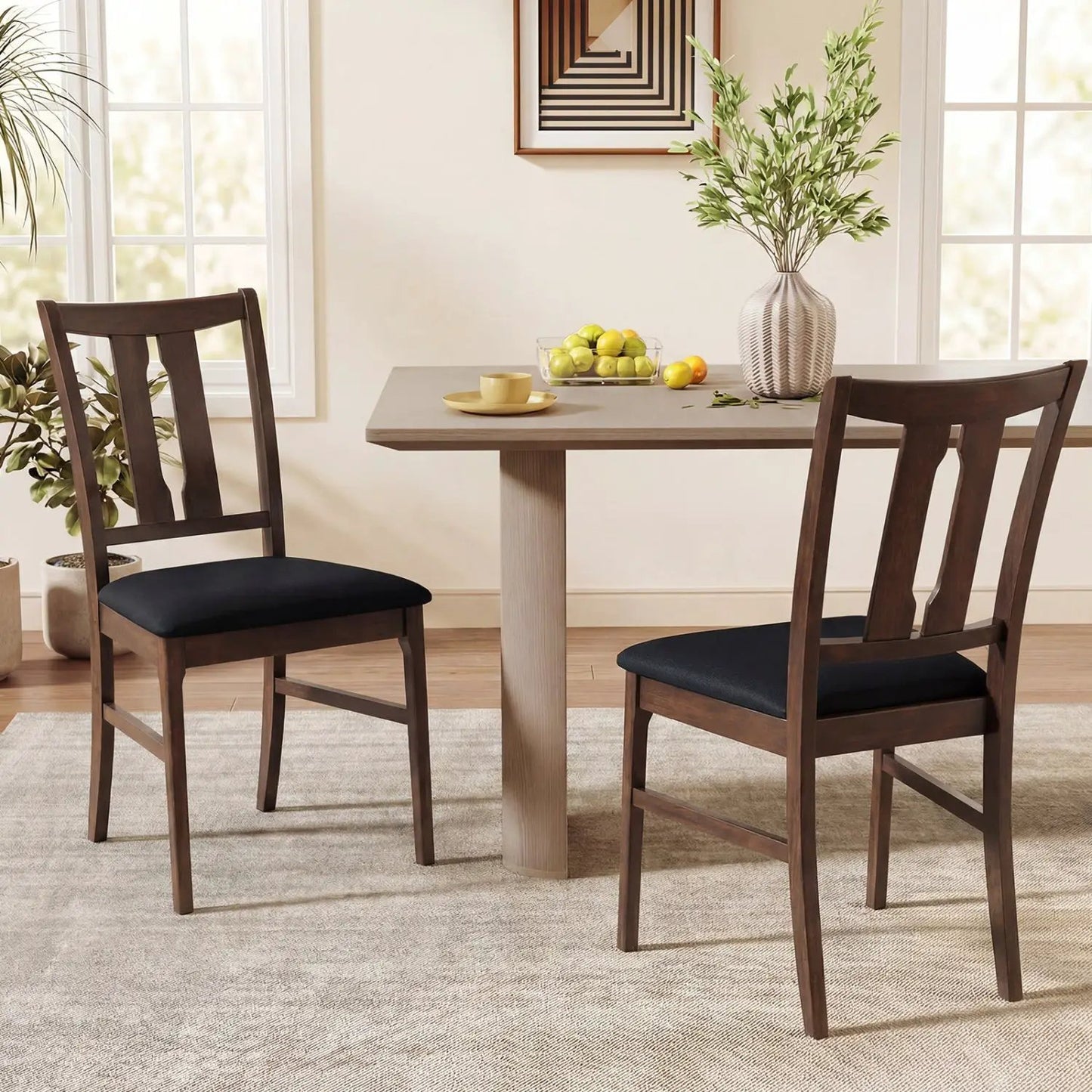 Set of 2 Wooden Upholstered Dining Chairs