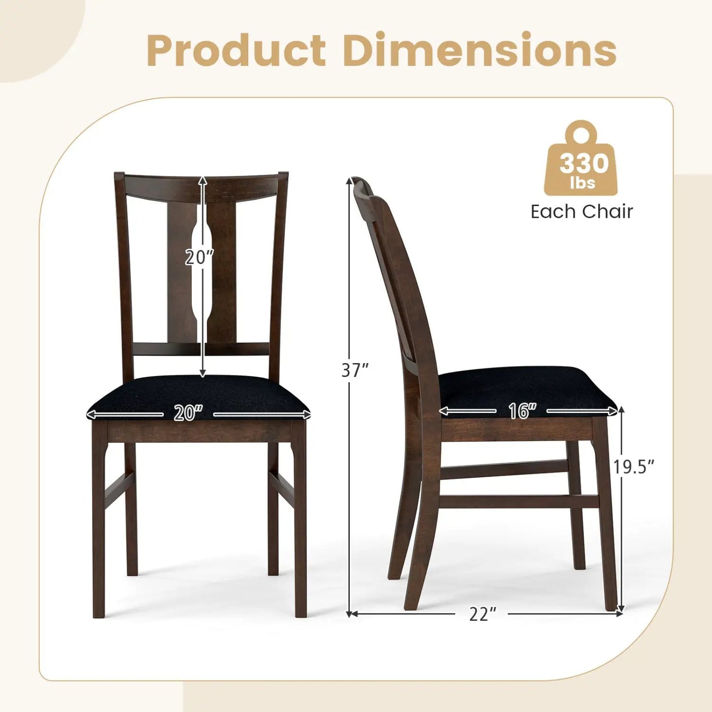 Set of 2 Wooden Upholstered Dining Chairs